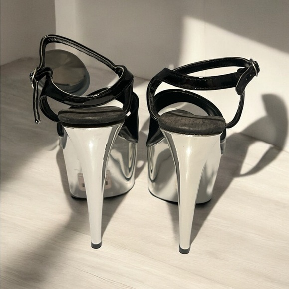 Ellie High Heel Shoes.  Black Silver Stiletto Sandal Size 5. - Picture 3 of 8